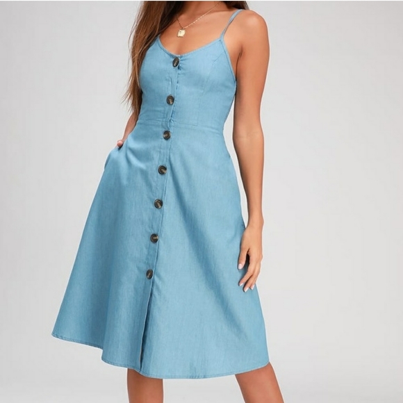 Day at the Park Light Blue Chambray Button-Front M - Picture 3 of 7